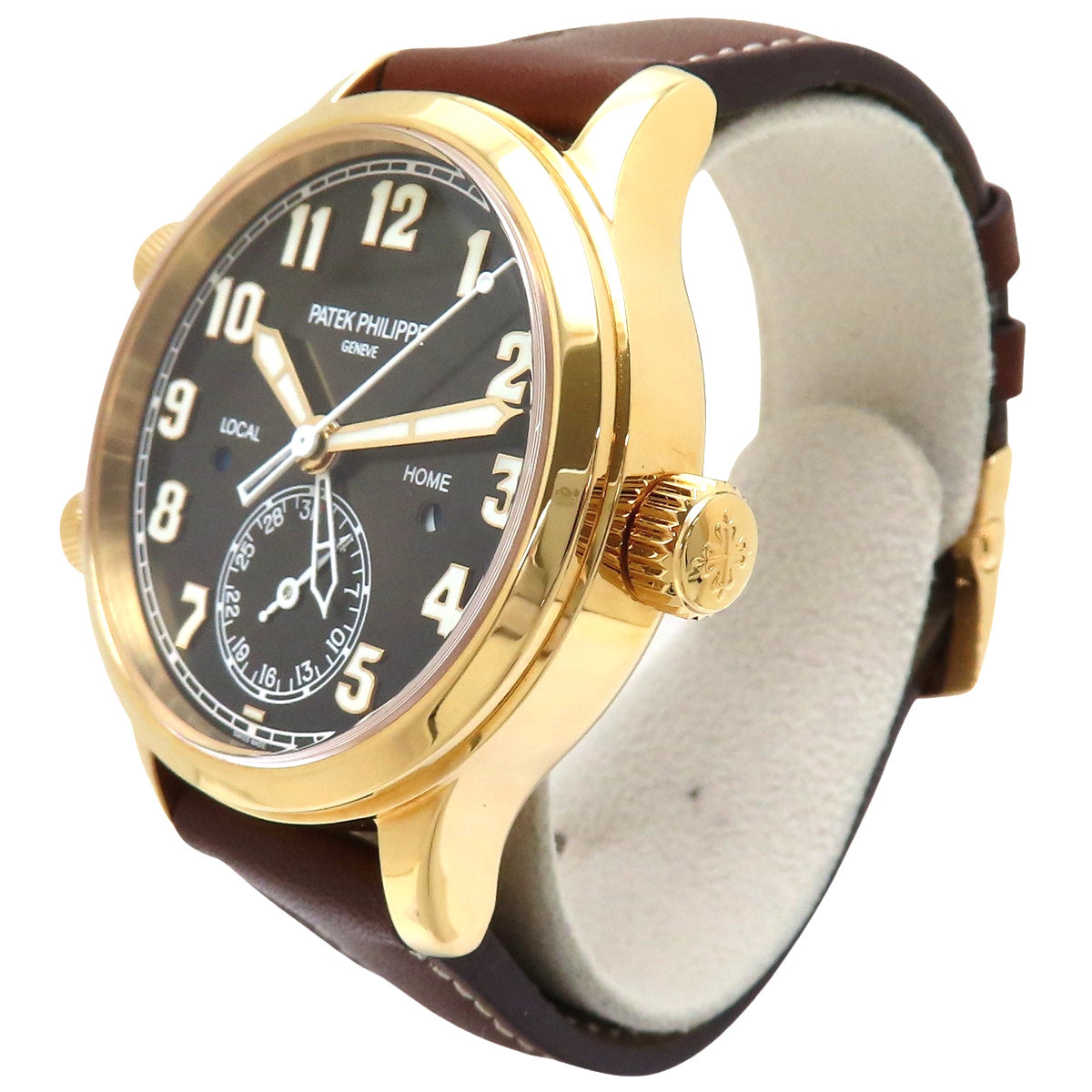 宝珀五十寻系列飞行员旅行时间腕表7234R-001，玫瑰金/皮革，深棕色，自动上链。