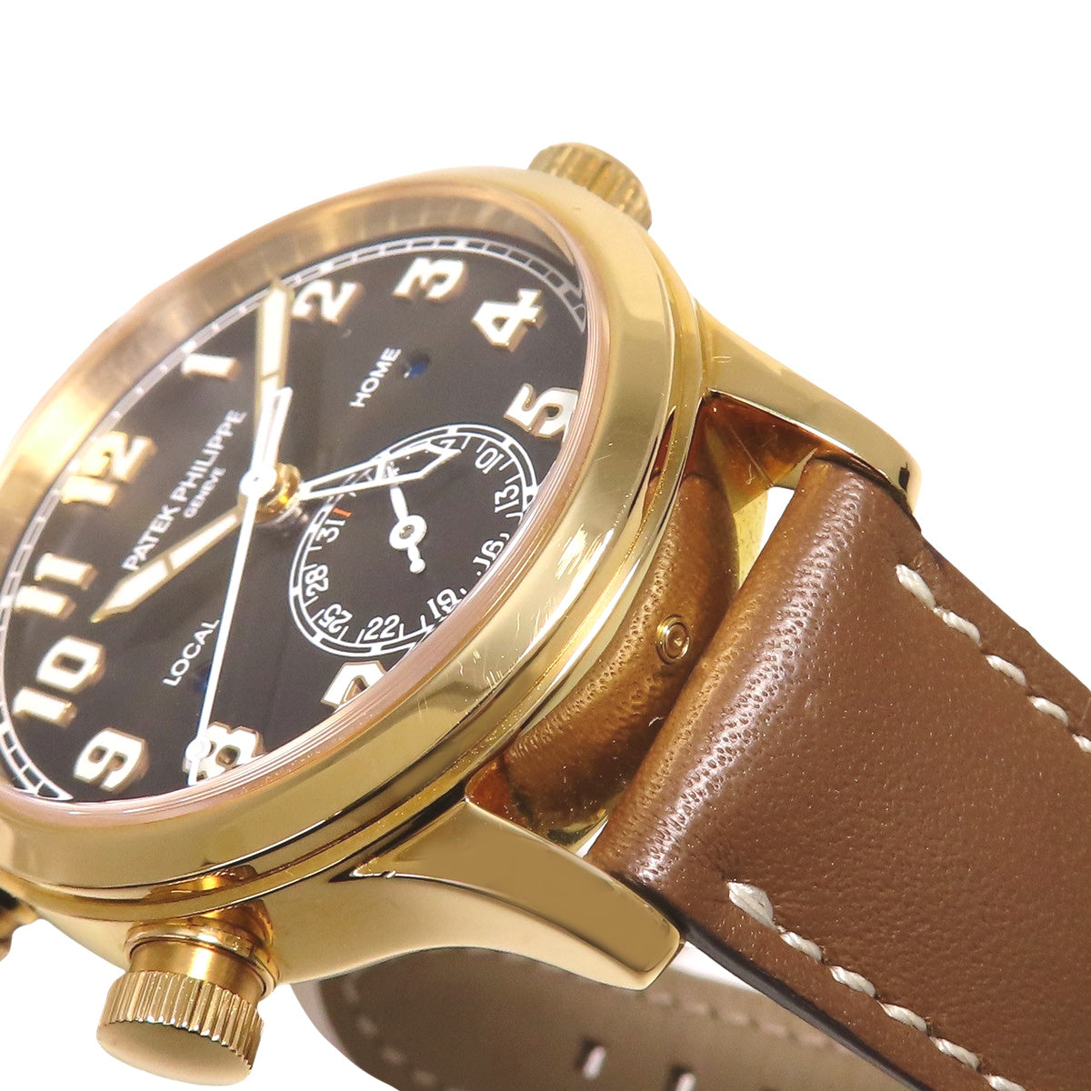 宝珀五十寻系列飞行员旅行时间腕表7234R-001，玫瑰金/皮革，深棕色，自动上链。