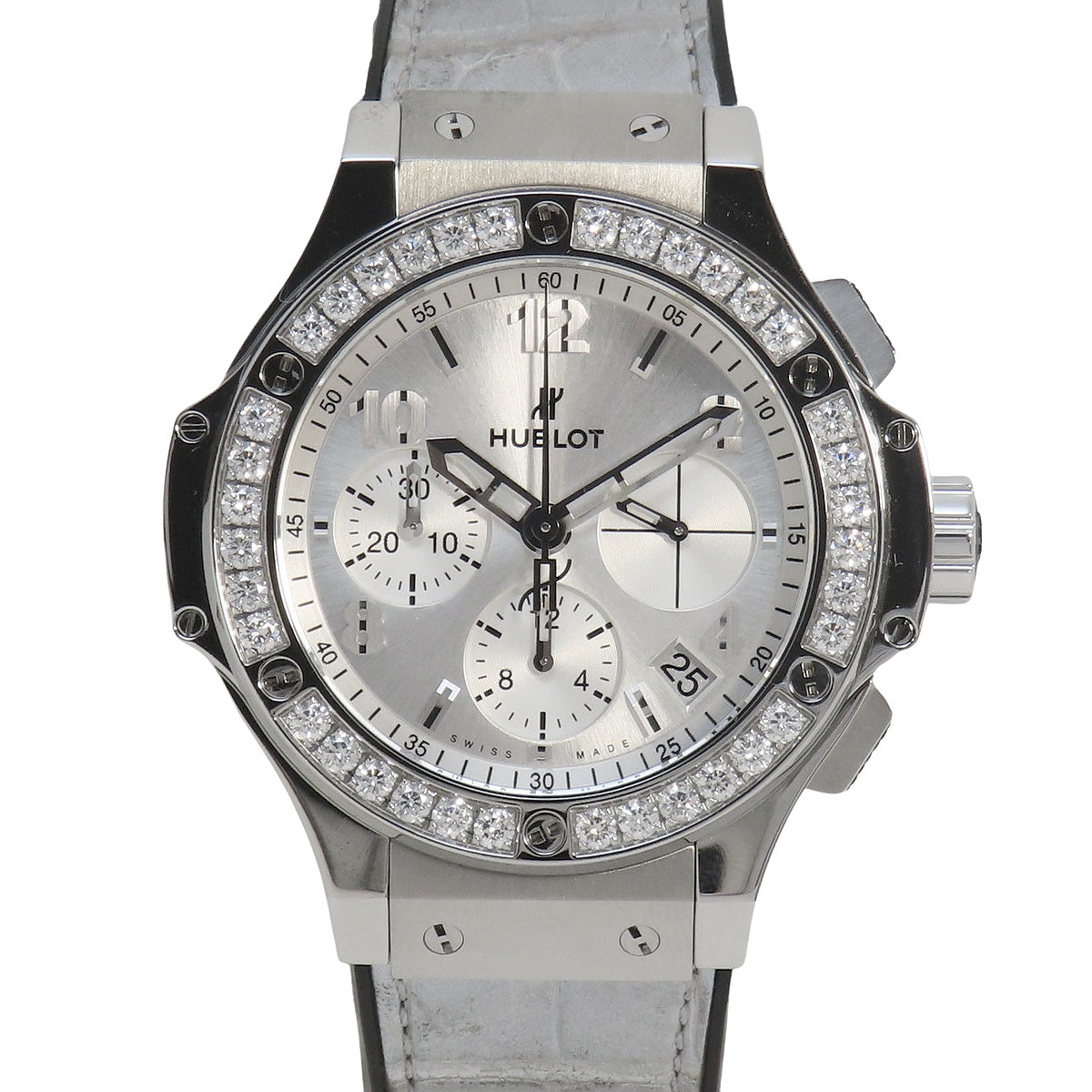 Big Bang Monochrome Steel Diamond 341.SX.4310.LR.1204 不锈钢/皮革银色钻石表圈自动腕表