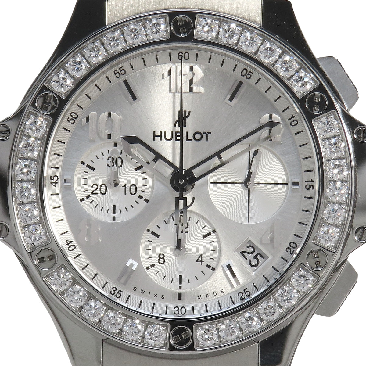 Big Bang Monochrome Steel Diamond 341.SX.4310.LR.1204 不锈钢/皮革银色钻石表圈自动腕表