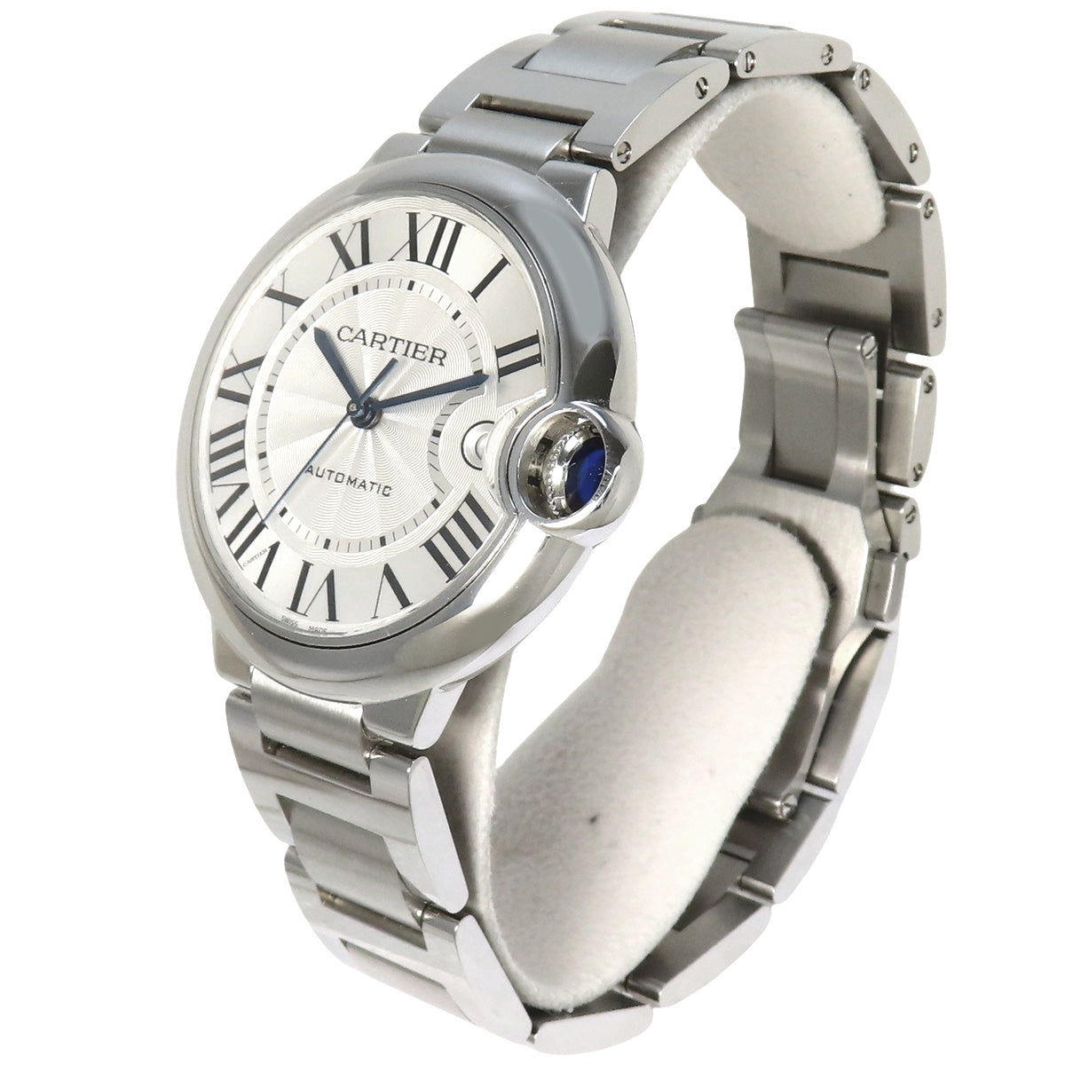 Cartier Ballon Bleu watch, model number WSBB0040, stainless steel, automatic, silver dial.