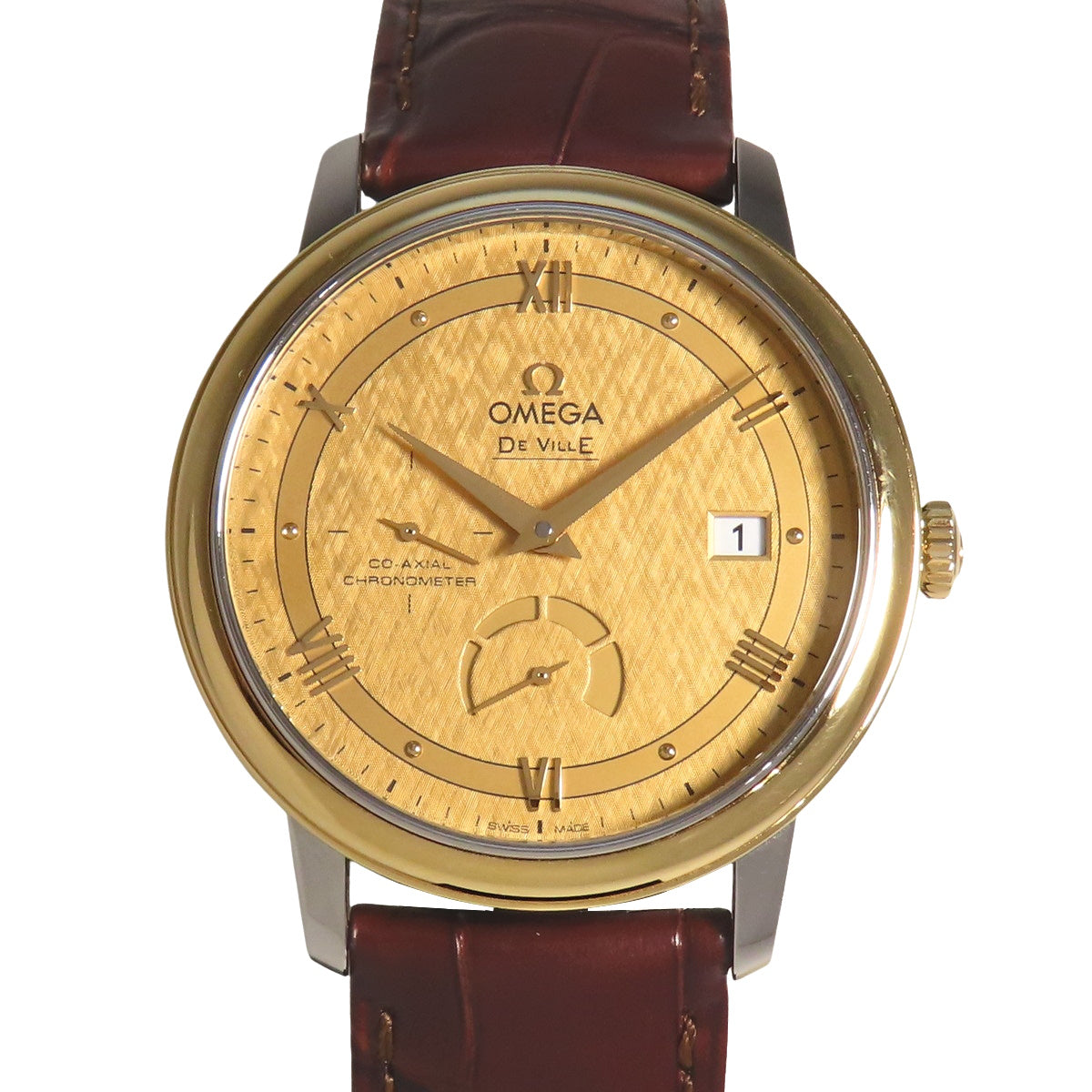 デヴィル プレステージ 39.5 424.23.40.21.08.001 YG/SS/革 ゴールド 自動巻き メンズ