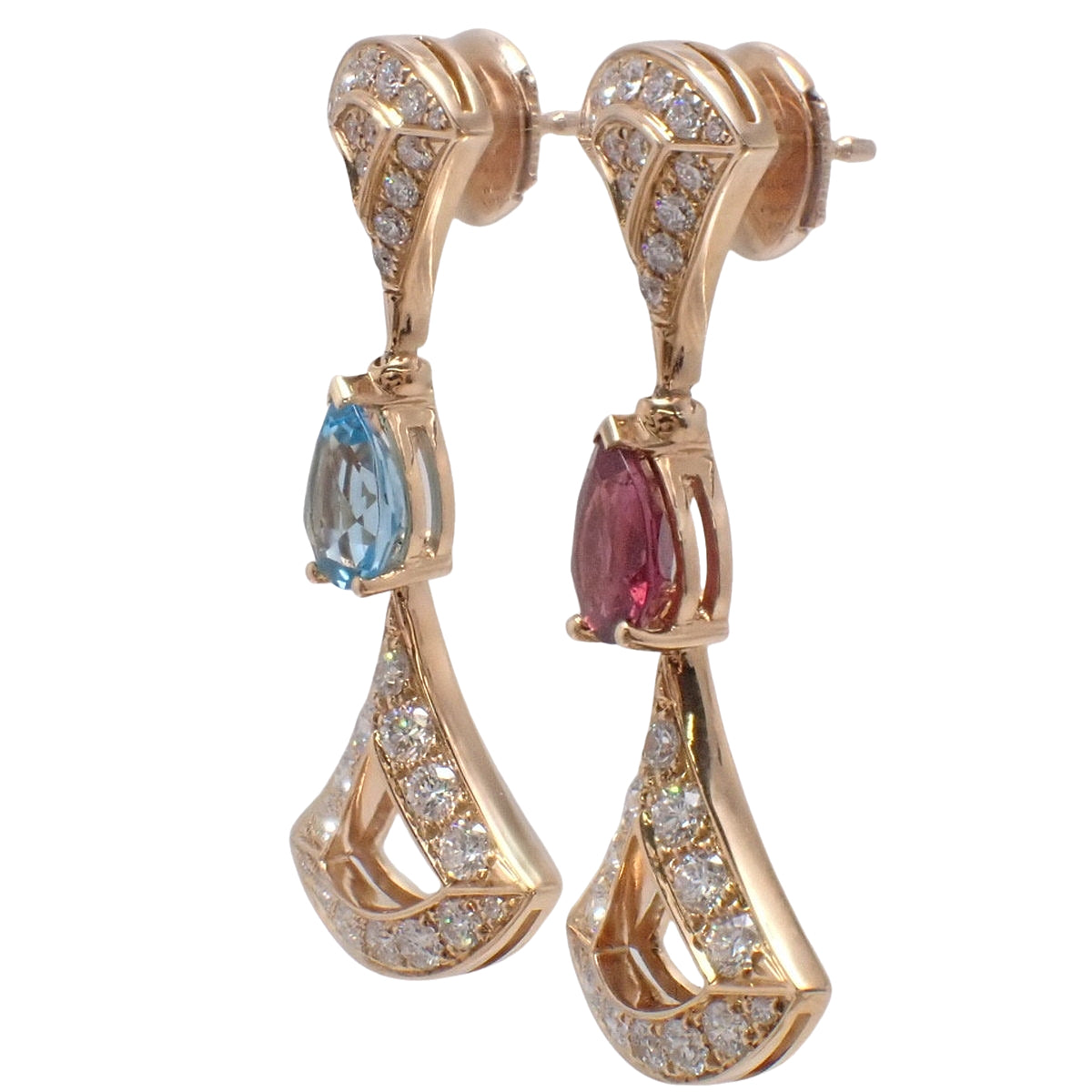 Diva Dream Earrings Diamond/Blue Topaz/Tourmaline K18PG 7.4g
