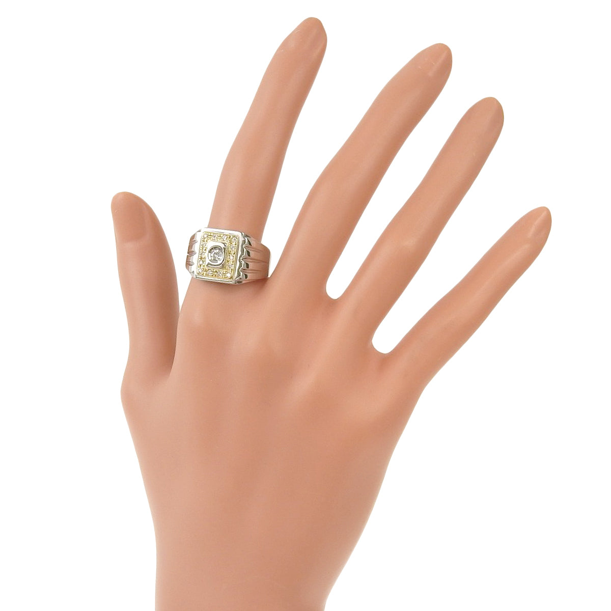 Signet Diamond Ring D0.25 Platinum Pt900 Yellow Gold K18YG