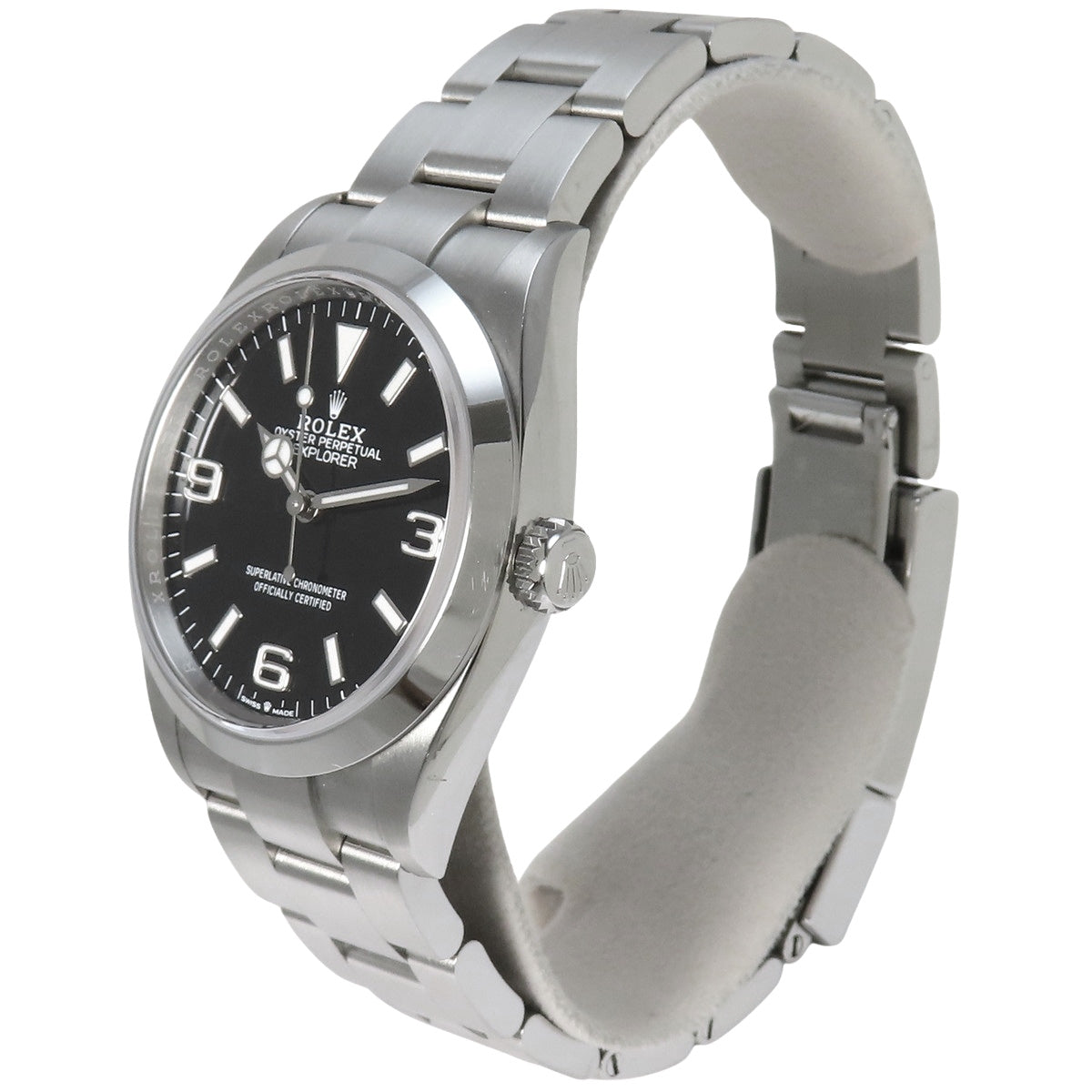124270 Explorer 1 SS, random serial number, automatic winding, black dial.