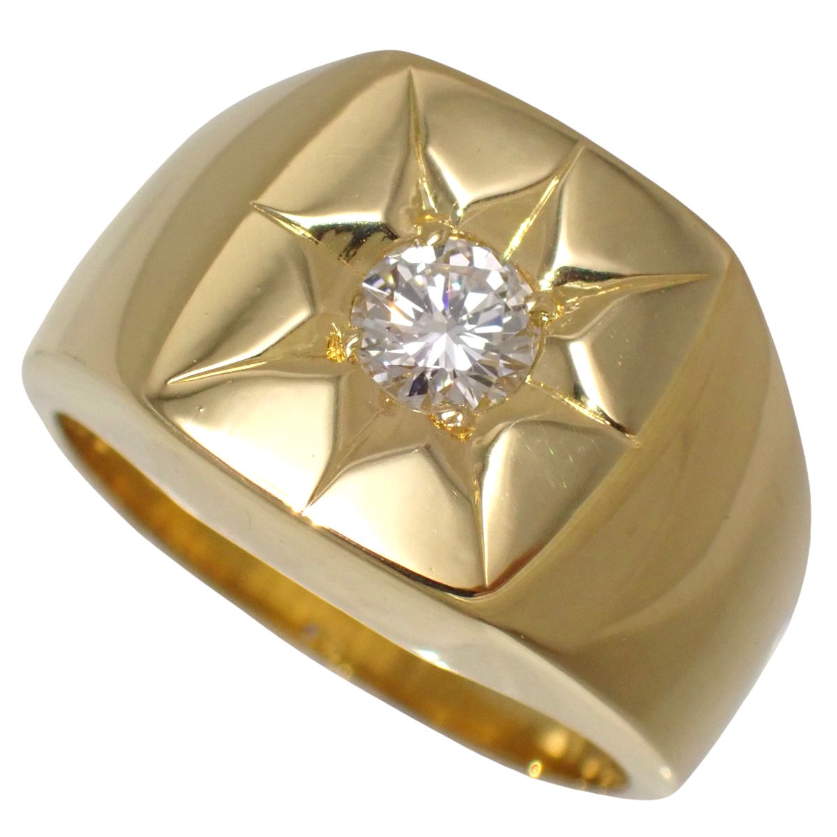 ダイヤモンド 印台 リング D0.397 イエローゴールド K18YG