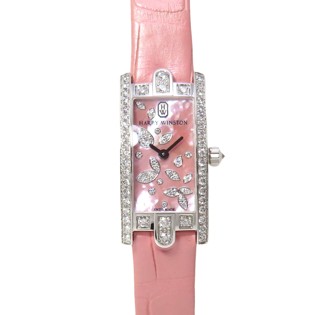 アヴェニューC ミニ ベゼルダイヤ AVCQHM16 WG/革 ピンクシェル文字盤 ピンク クオーツ レディース