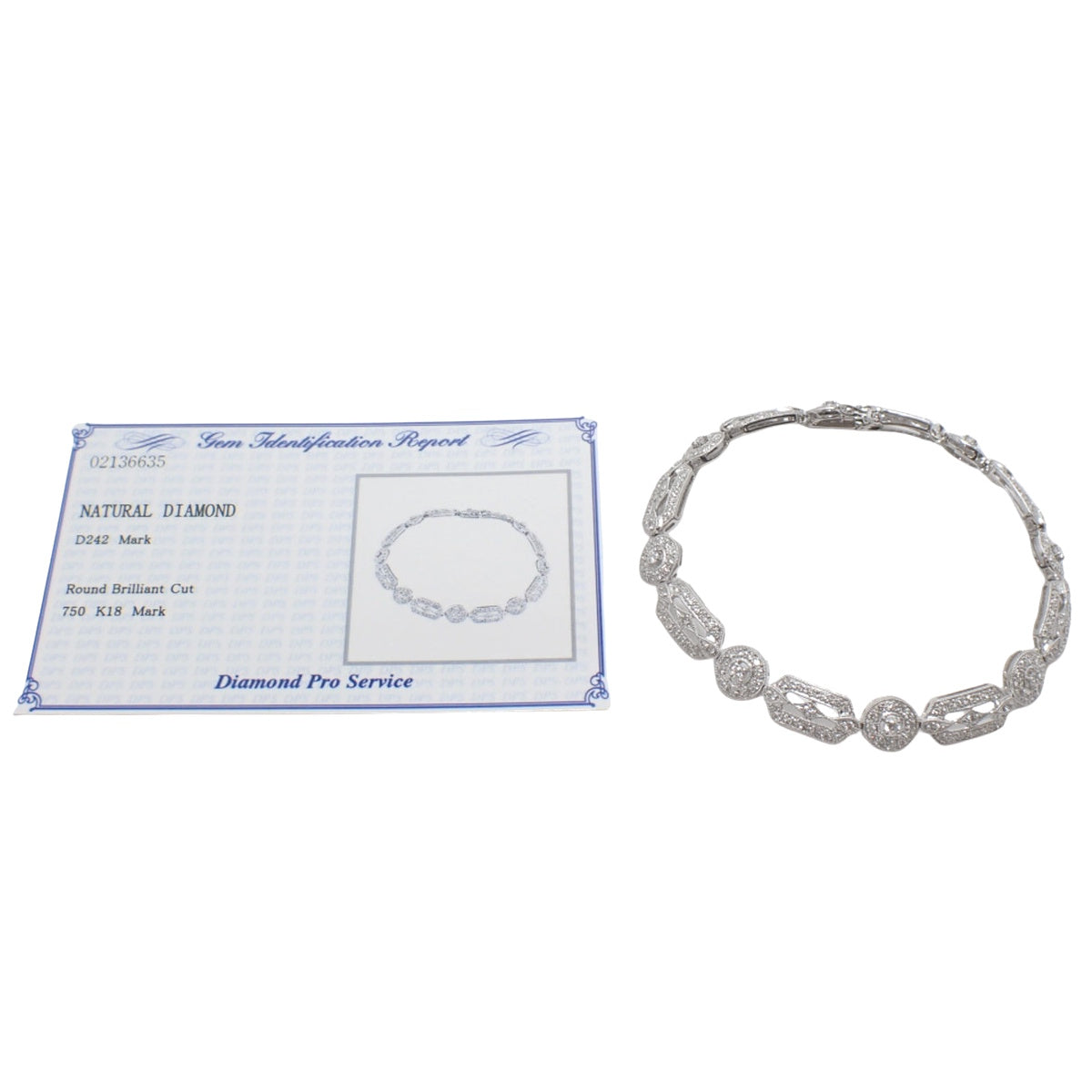 アールデコ ダイヤモンド ブレスレット D2.42 ホワイトゴールド K18WG 19.6g