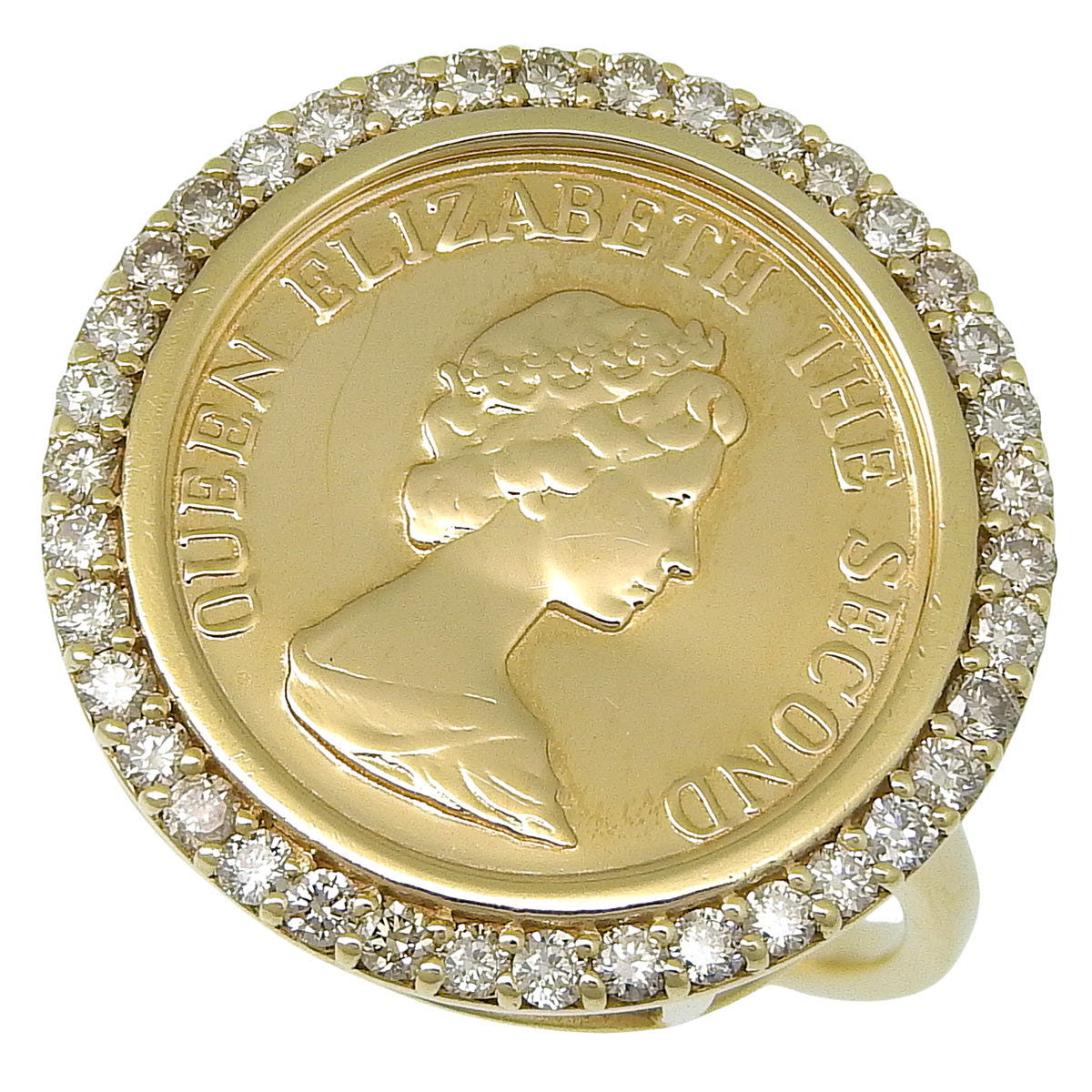 エリザベス2世 コイン ダイヤリング D0.38 イエローゴールド K18YG 3.4g