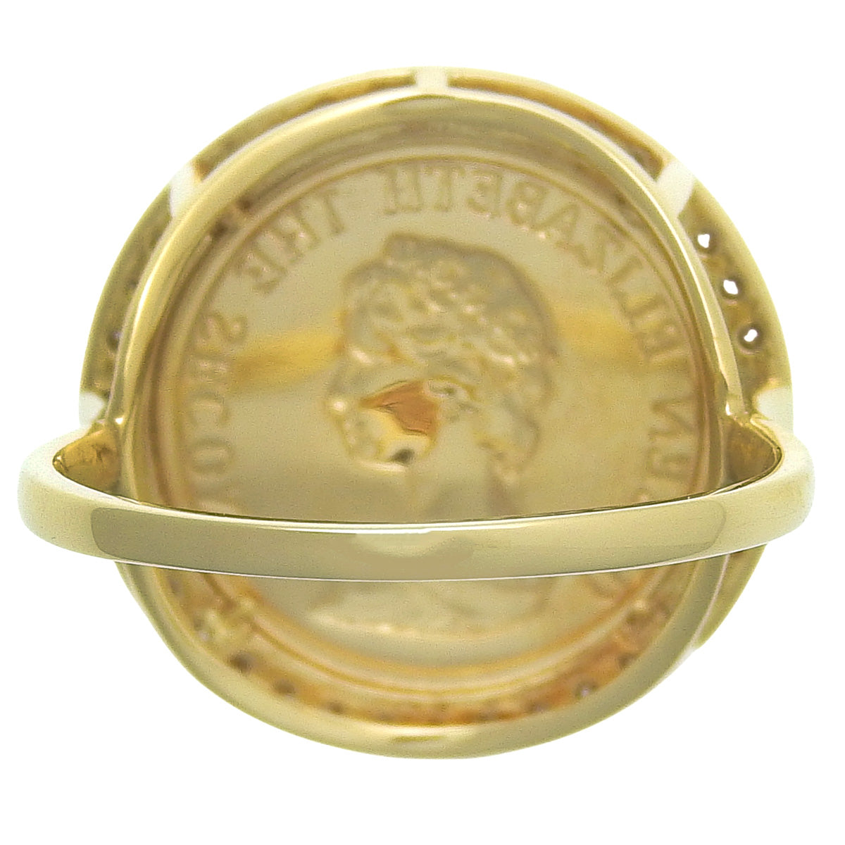 Queen Elizabeth II Coin Diamond Ring D0.38 Yellow Gold K18YG 3.4g