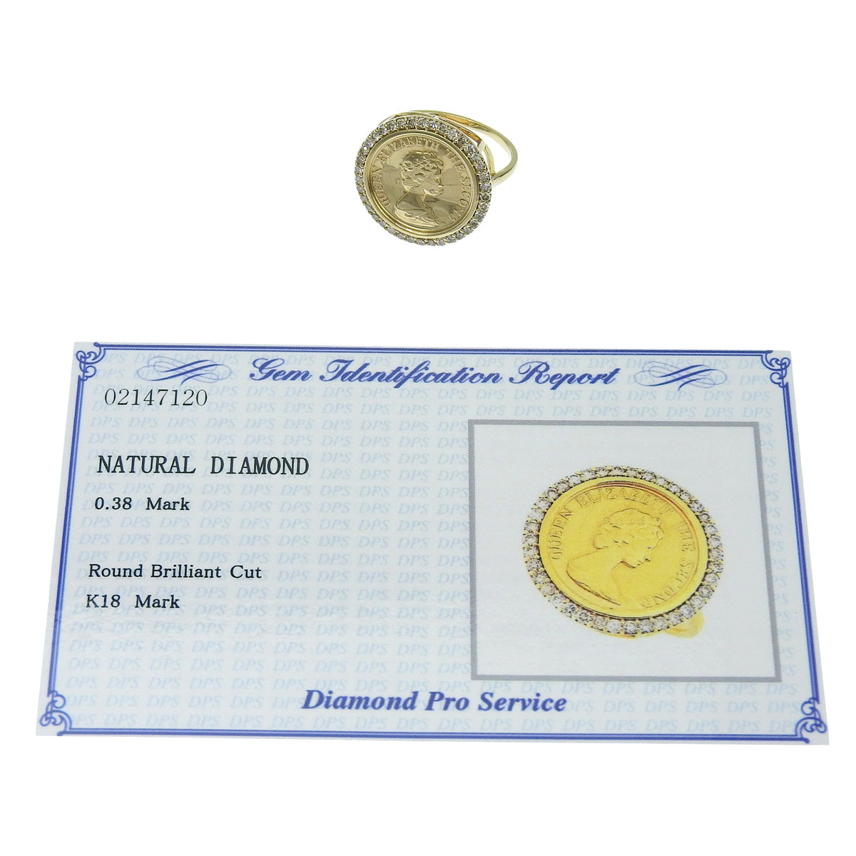 Queen Elizabeth II Coin Diamond Ring D0.38 Yellow Gold K18YG 3.4g