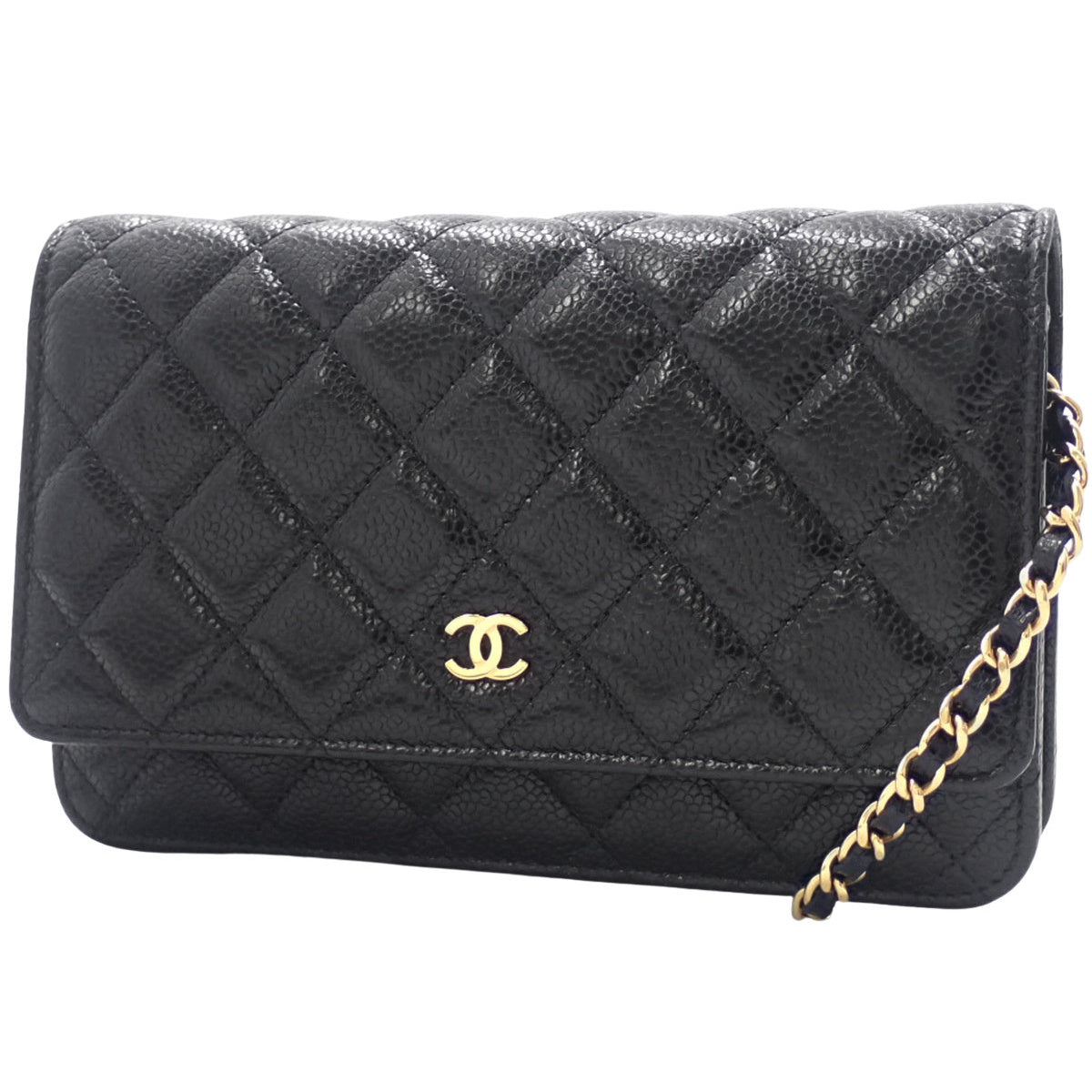 Matelassé Coco Mark Chain Wallet Caviar Skin Black