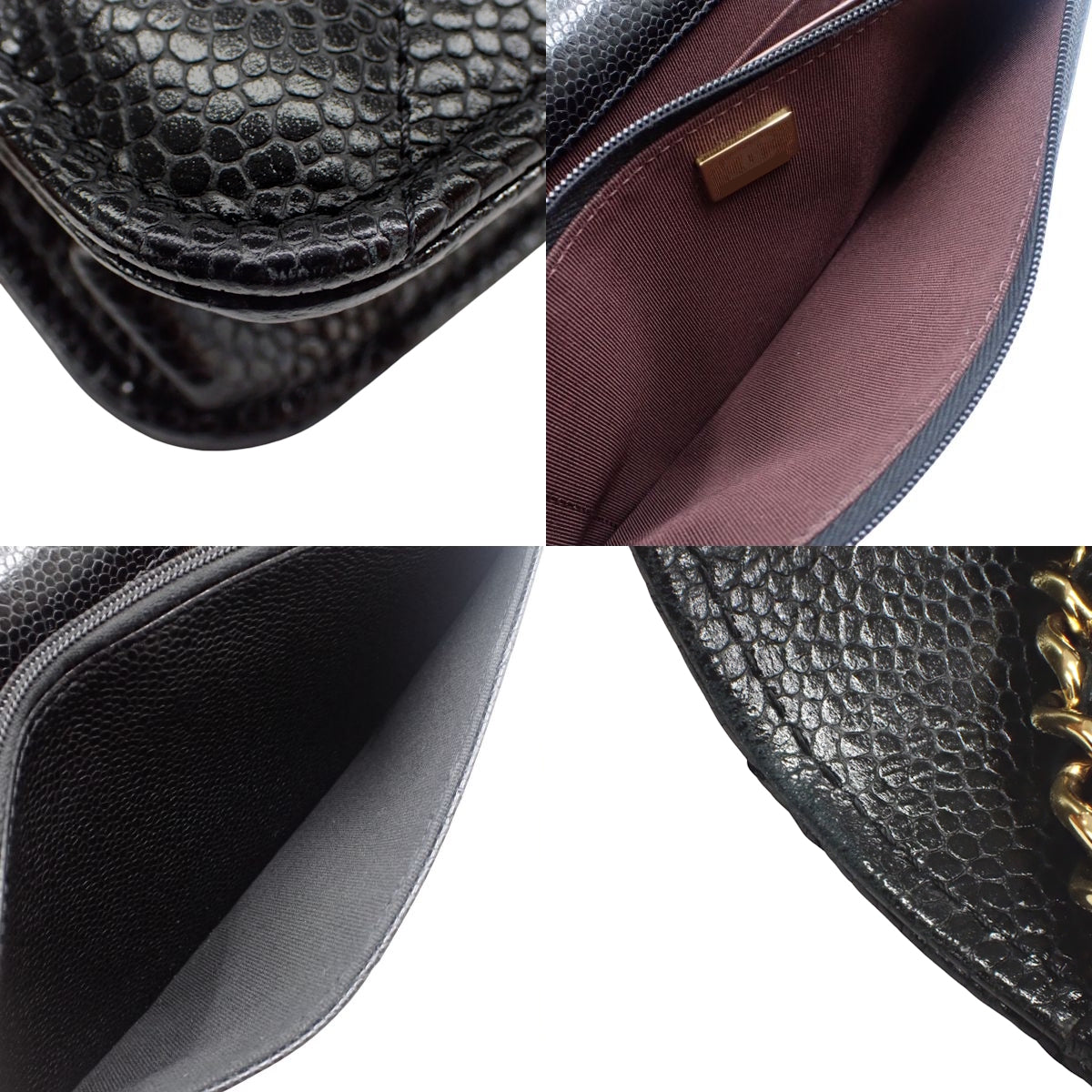 マトラッセ ココマーク チェーンウォレット キャビアスキン ブラック