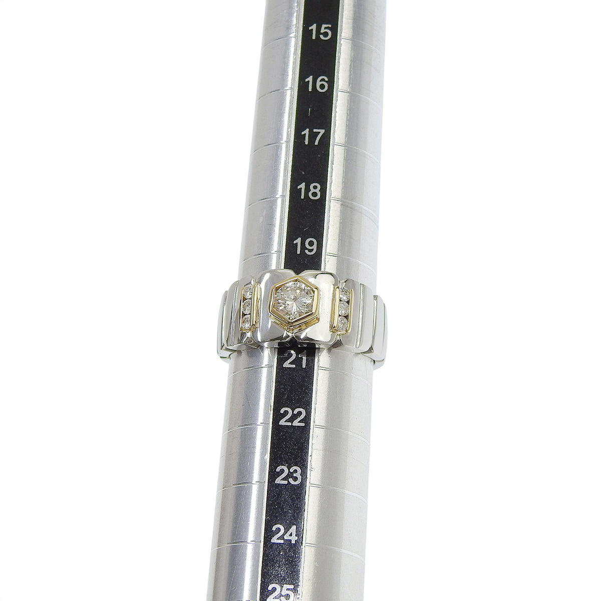 Hexagon Diamond Ring D0.60,0.16 Platinum Pt900 Yellow Gold K18YG 18.3g