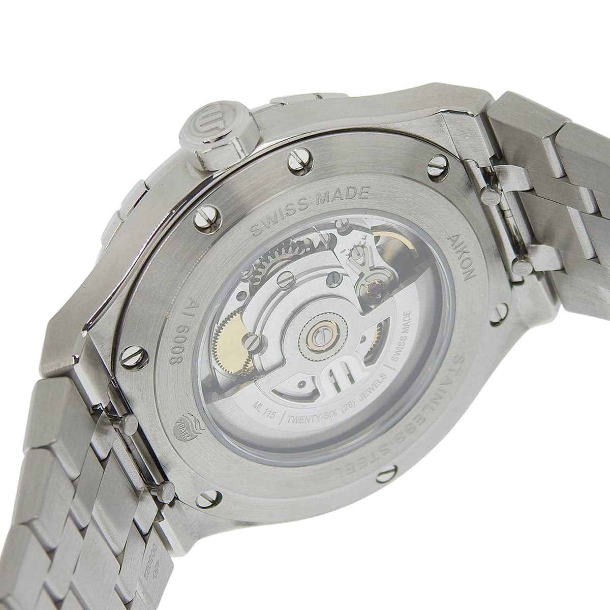 Aikon Automatic Date AI6008-SS002-330-1 Stainless Steel Clou de Paris Automatic Men's Watch