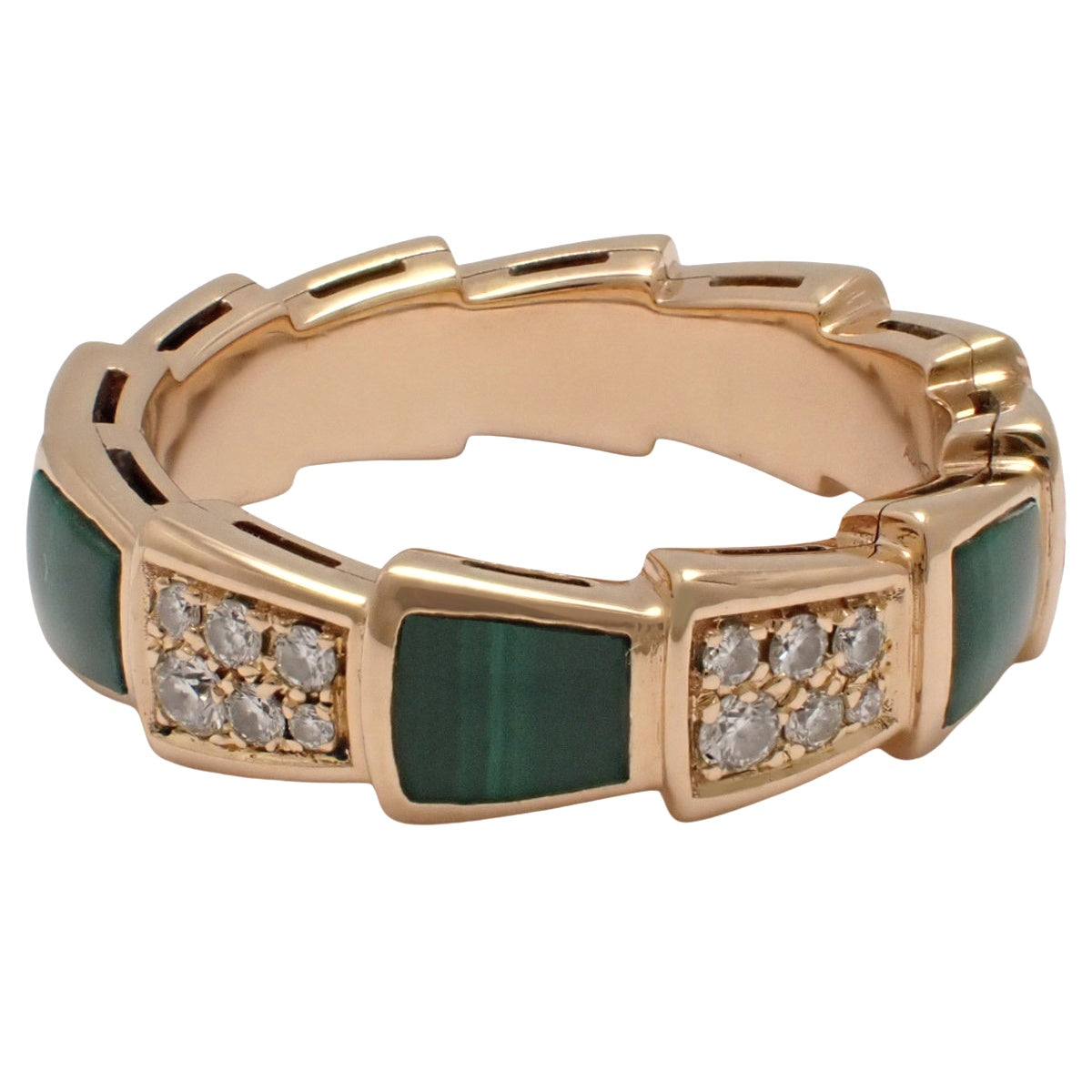 Serpenti Viper Ring, Diamond/Malachite, Pink Gold, 18KPG, 7.1g