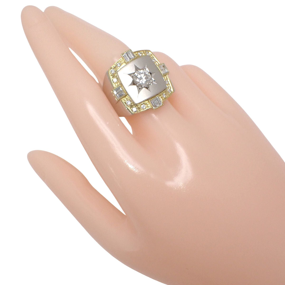 ダイヤモンド 印台 リング D1.004/D0.76 プラチナ Pt900 イエローゴールド K18YG