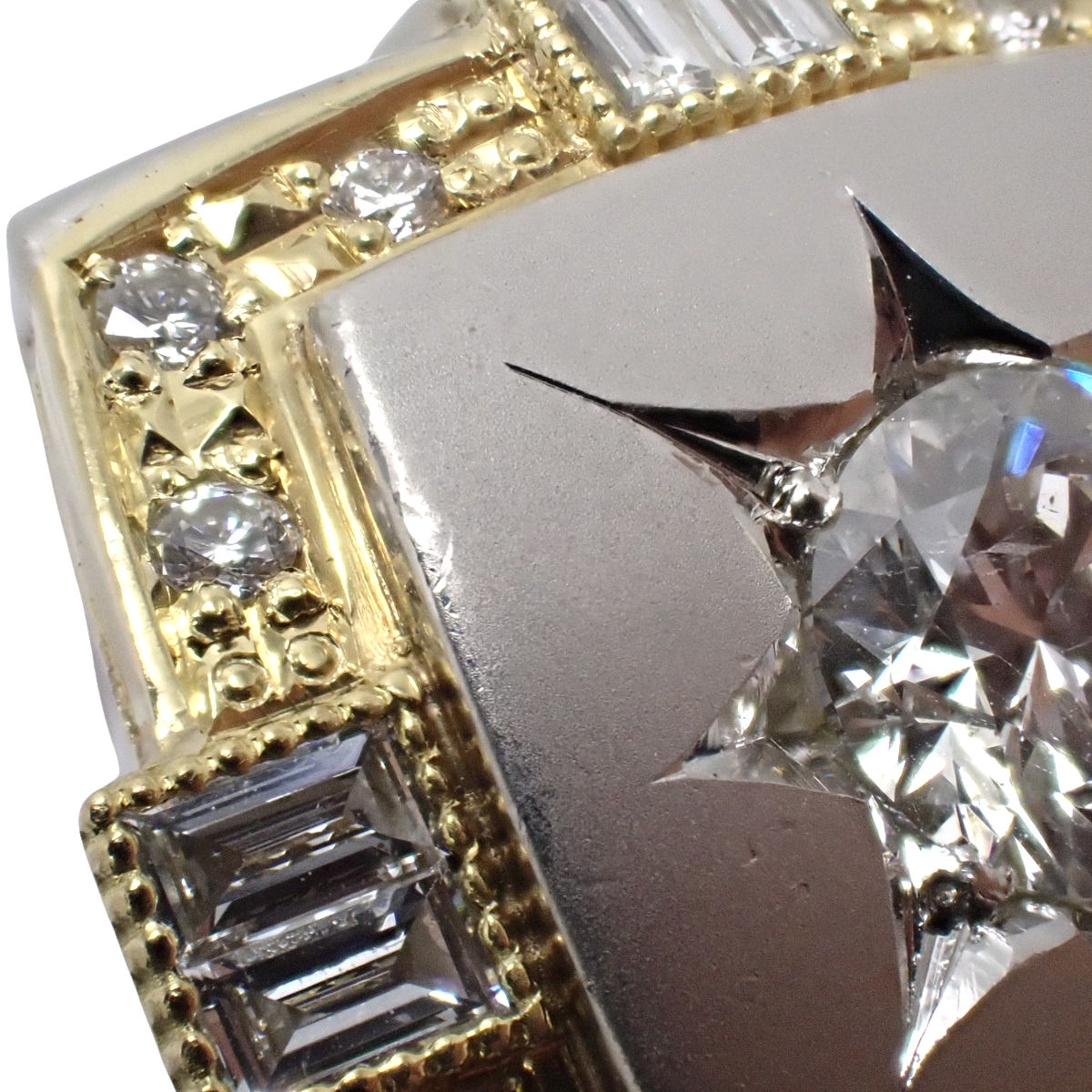 ダイヤモンド 印台 リング D1.004/D0.76 プラチナ Pt900 イエローゴールド K18YG