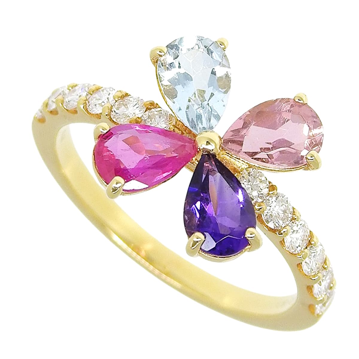 クローバー トルマリンリング PT1.50/D0.40 イエローゴールド K18YG 3.1g