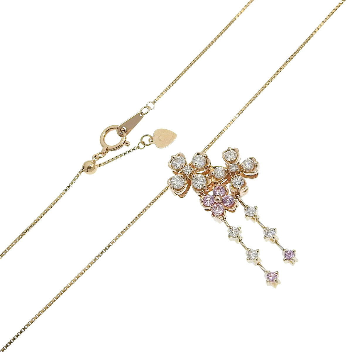 Pink Sapphire Diamond Necklace PS0.30/D0.76 Pink Gold K18PG White Gold K18WG 7.1g
