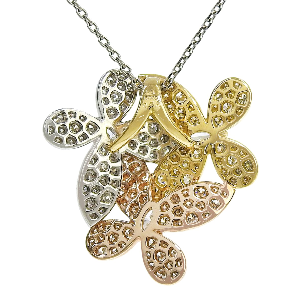 フラワーダイヤモンドネックレス D1.60 プラチナ Pt900 Pt850 イエローゴールド K18YG ピンクゴールド K18PG 7.8g