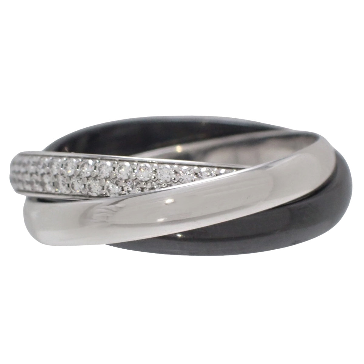 三位一体戒指，陶瓷材质，小号，半密镶钻石，18K白金，陶瓷，CE认证