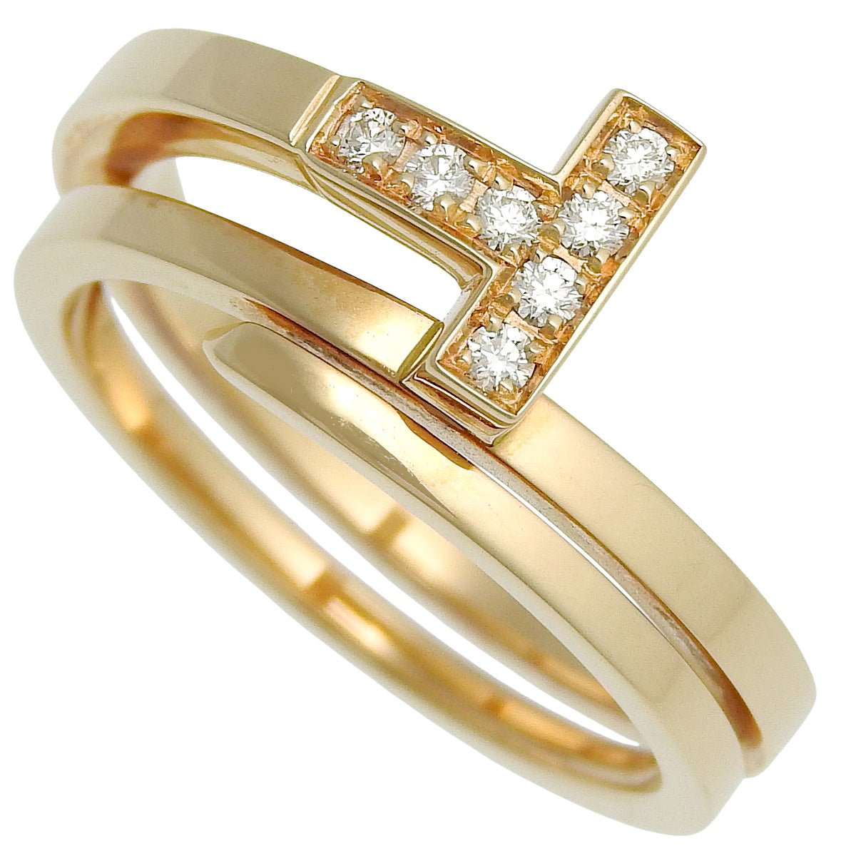 方形镶钻戒指，18K玫瑰金，8.1克