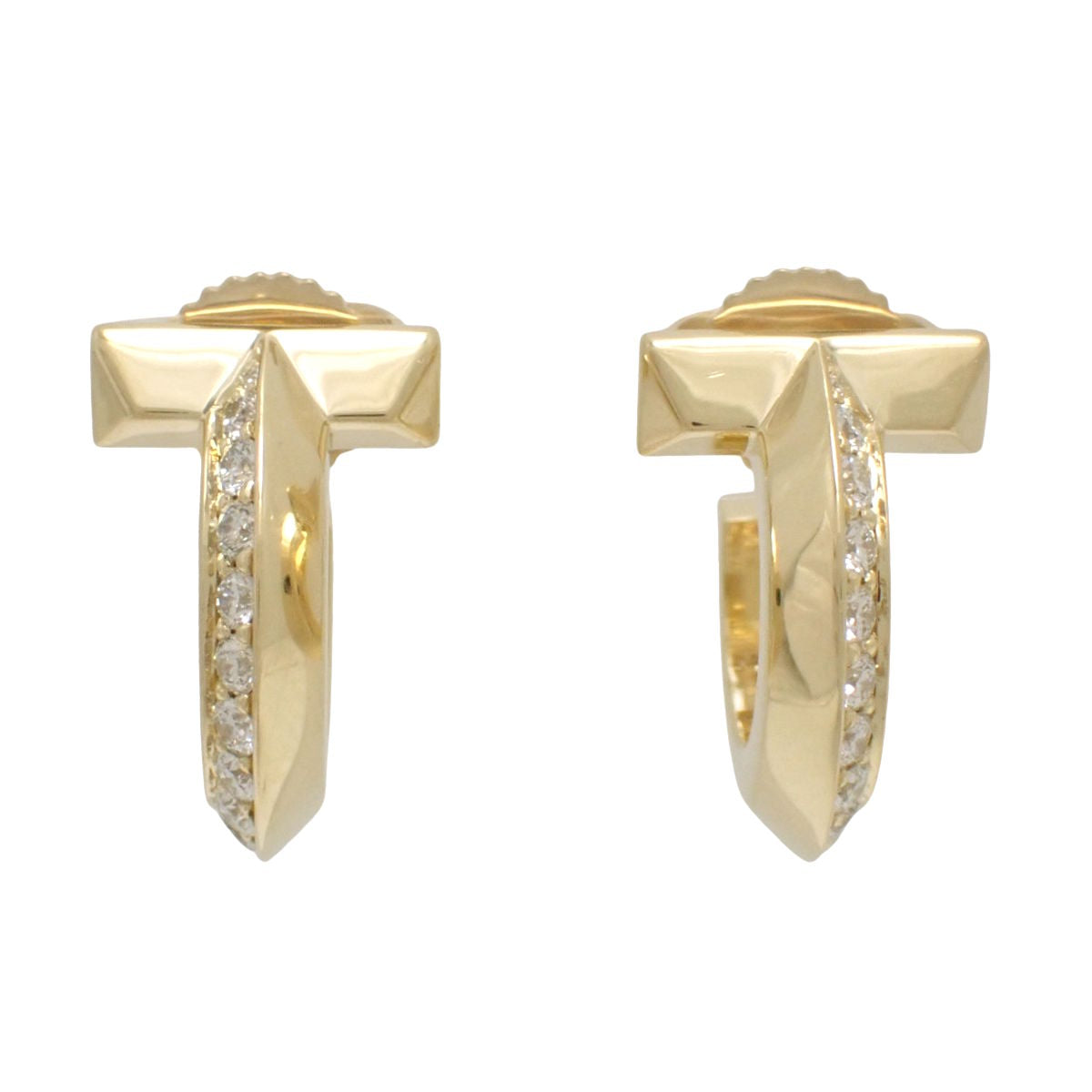 T 型单圈耳环，镶嵌钻石，每颗钻石重 0.20 克拉，18K 黄金材质，重 7.4 克