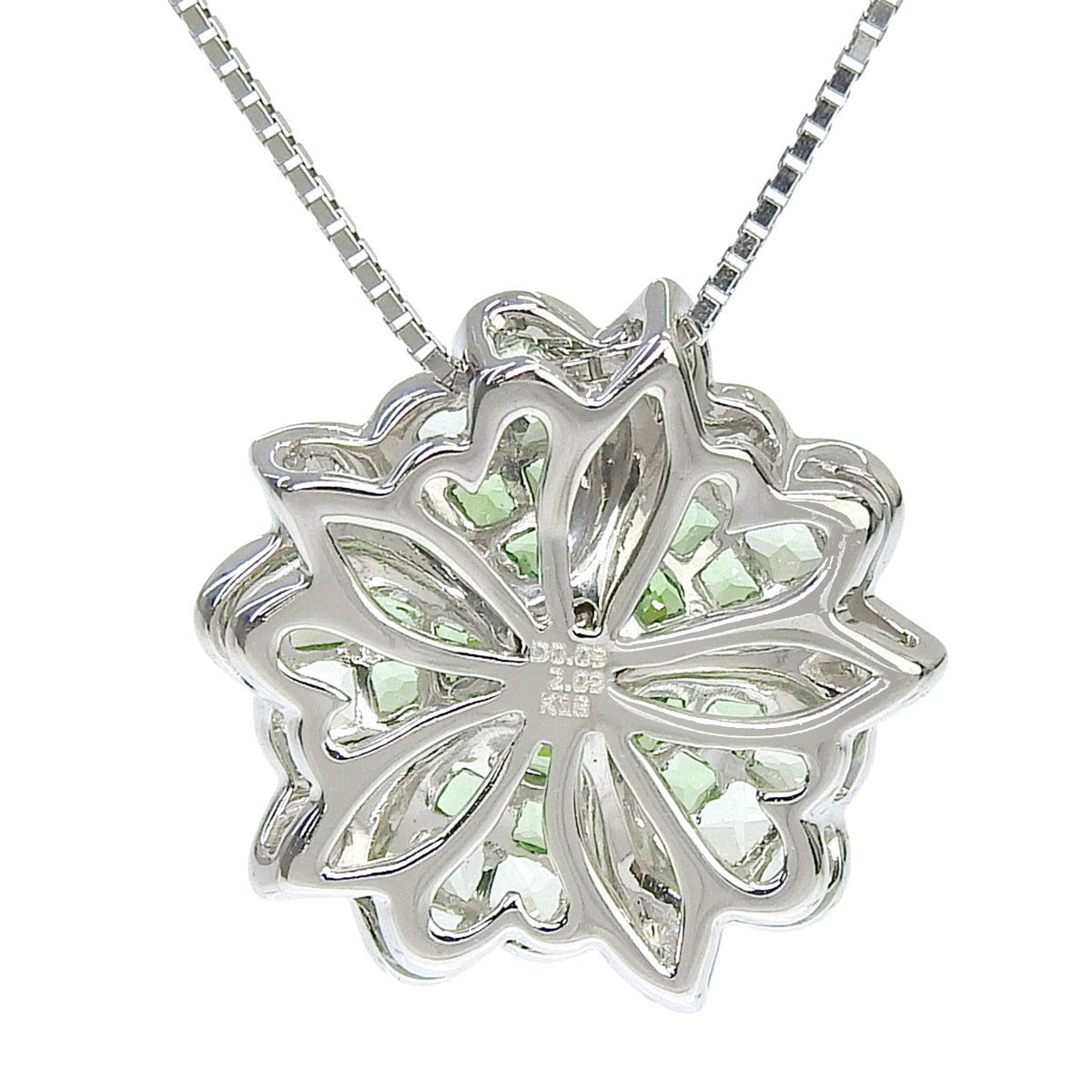 グロッシュラーガーネット フラワーネックレス G2.09/D0.09 ホワイトゴールド K18WG 5.4g