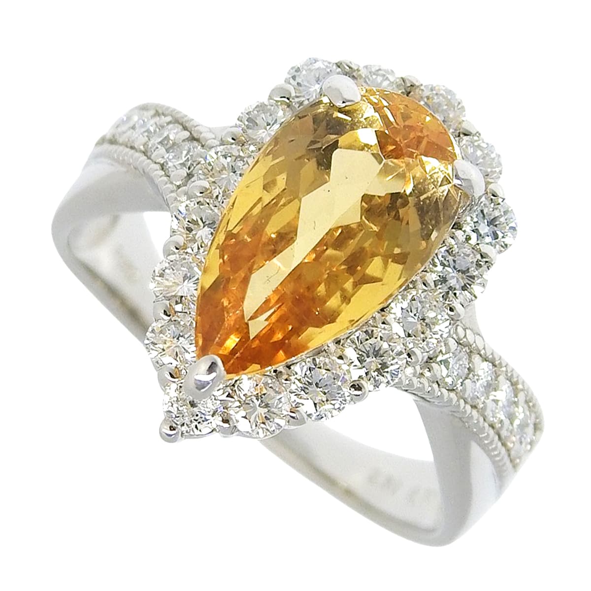 トパーズ ダイヤモンド ティアドロップ リング T3.51/D0.77 プラチナ Pt950 7.4g