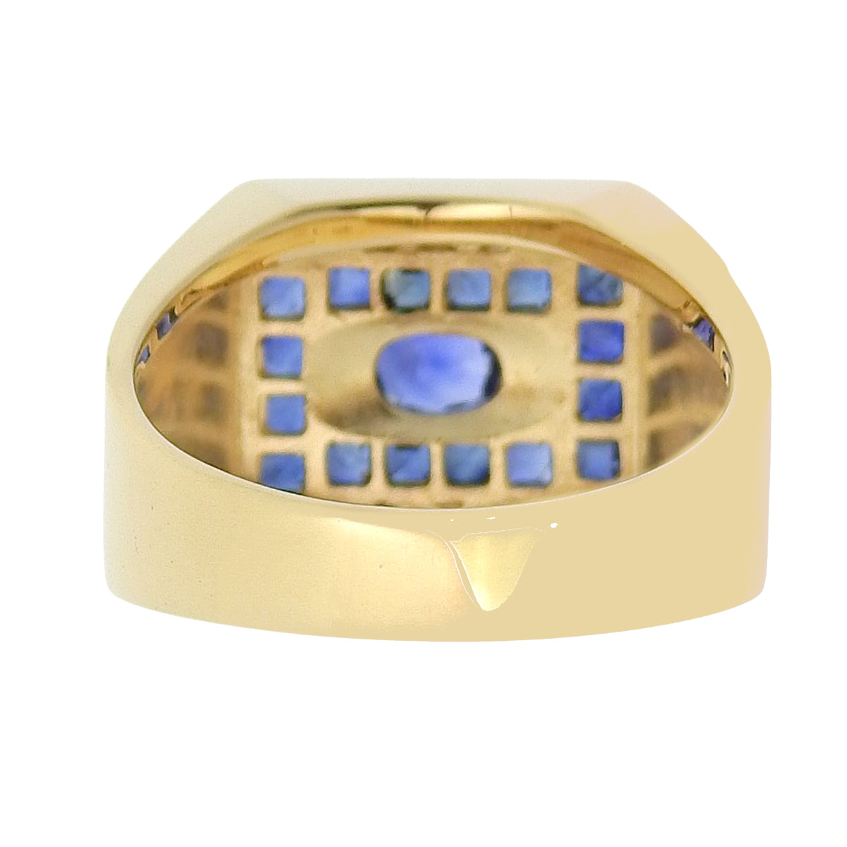 Sapphire Signet Ring S0.90,0.35/D0.45 Yellow Gold K18YG 8.3g