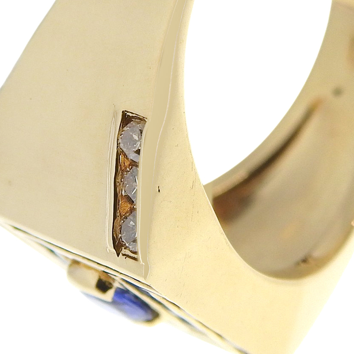Sapphire Signet Ring S0.90,0.35/D0.45 Yellow Gold K18YG 8.3g