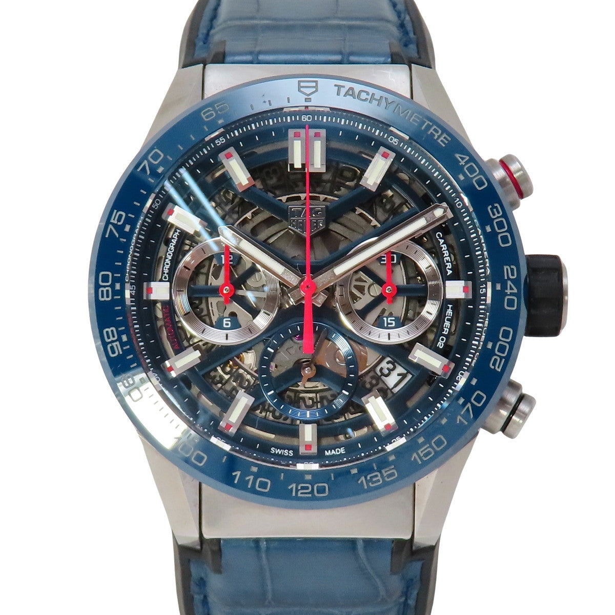 カレラ ホイヤー02 CBG2011.FC6430 SS/CE/革 ブルー 自動巻き メンズ