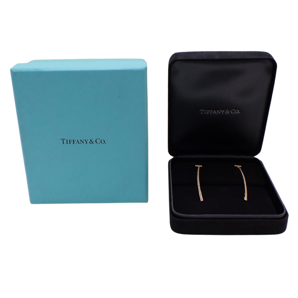 Tiffany T-Bar Diamond Earrings Pink Gold K18PG 3.9g