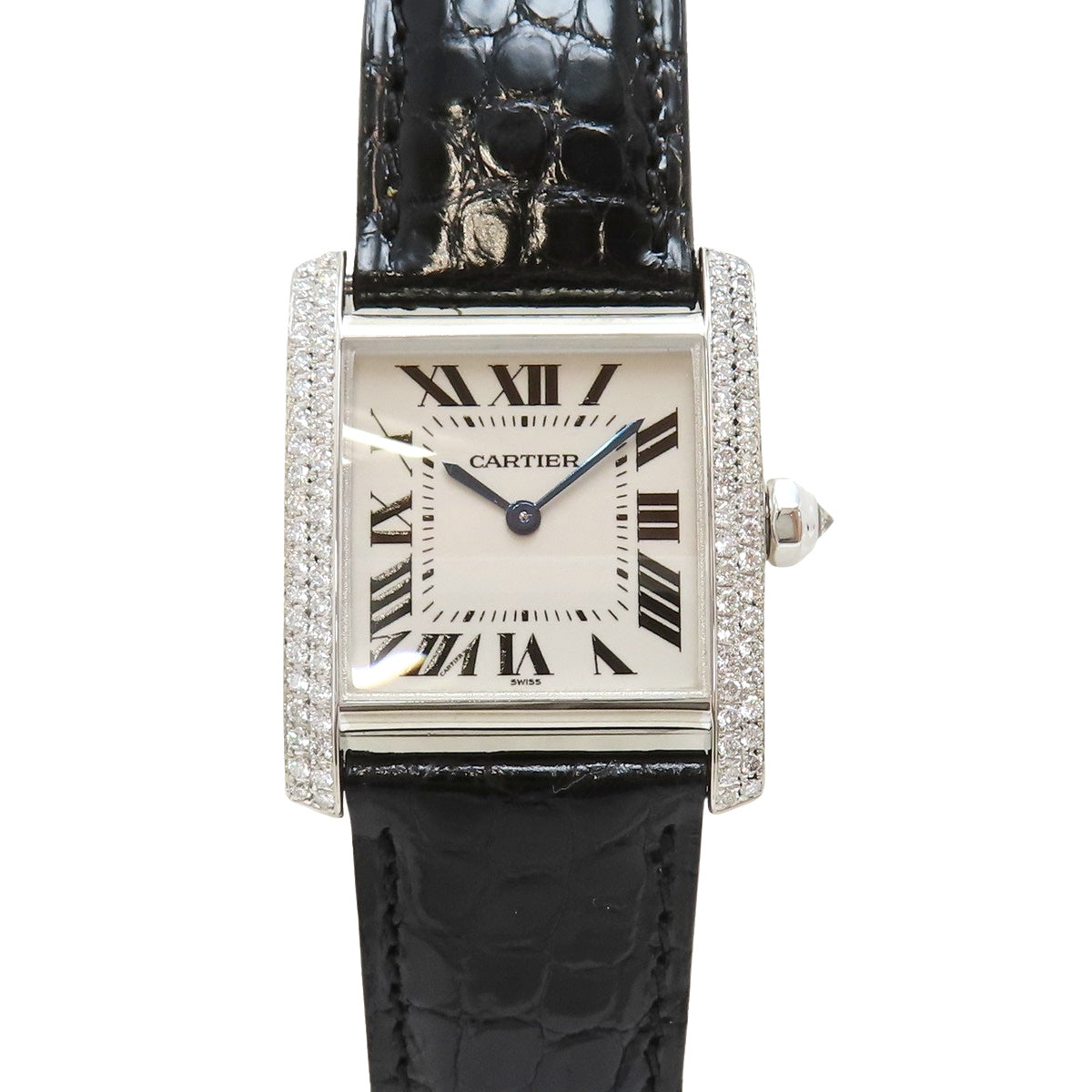 タンクフランセーズ MM ベゼルダイヤ WE100951 WG/革 オフホワイト クオーツ レディース