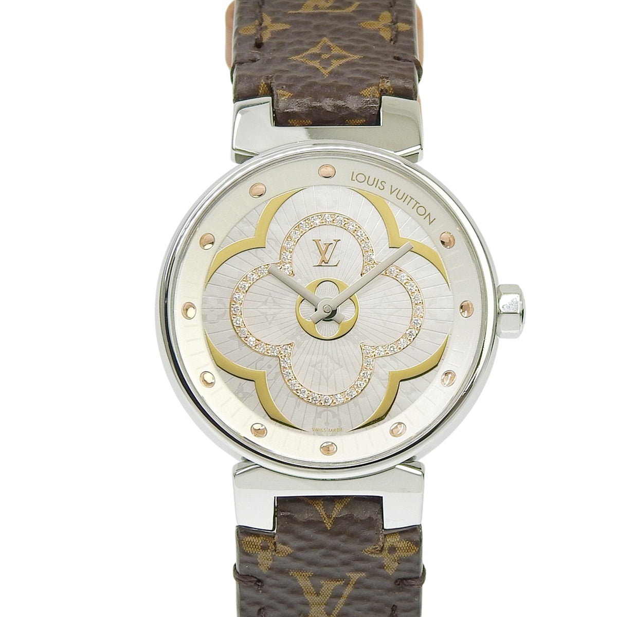 Tambour Moon Divine PM QA017 精钢/皮革 白色珍珠母贝表盘 钻石 石英 女士腕表