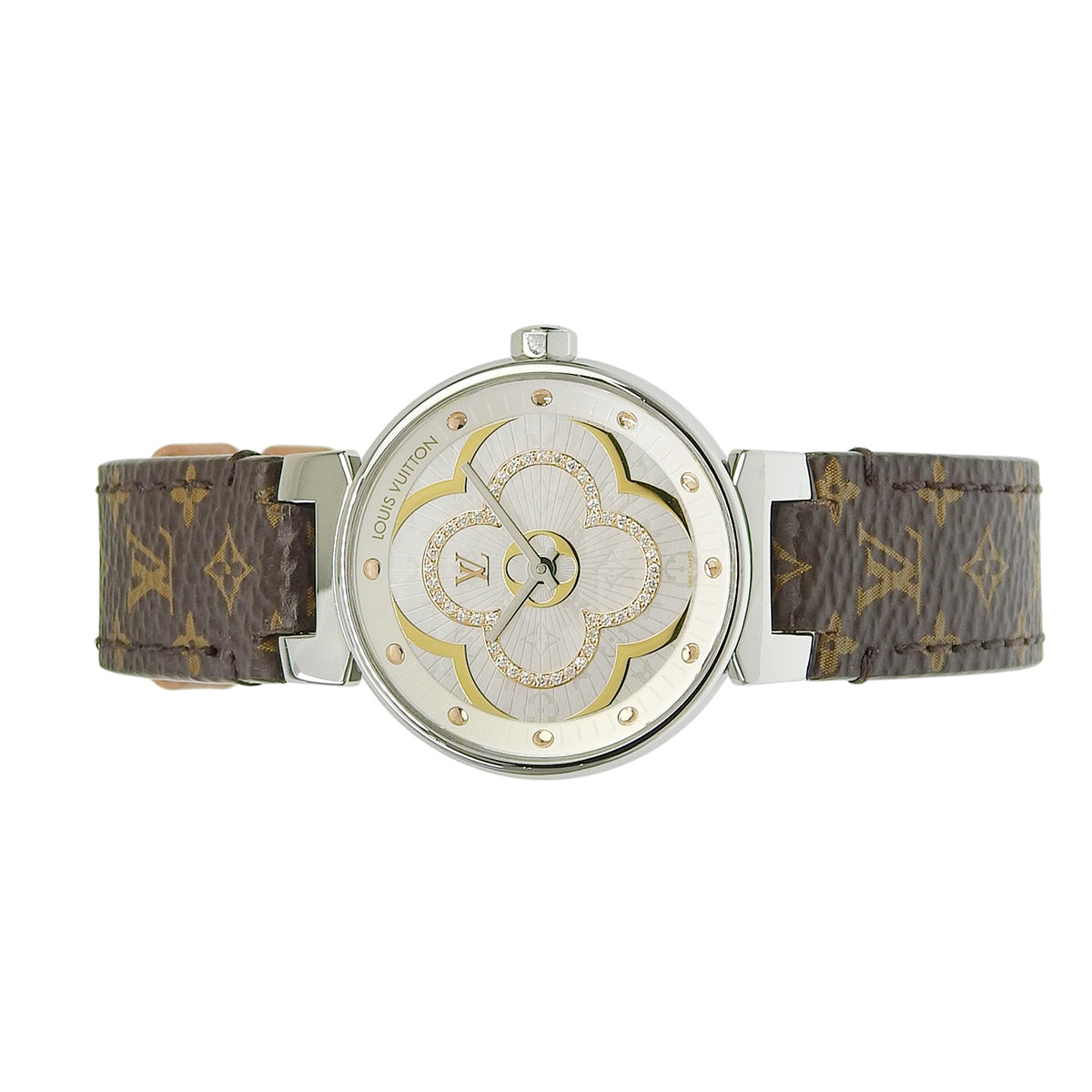 Tambour Moon Divine PM QA017 精钢/皮革 白色珍珠母贝表盘 钻石 石英 女士腕表