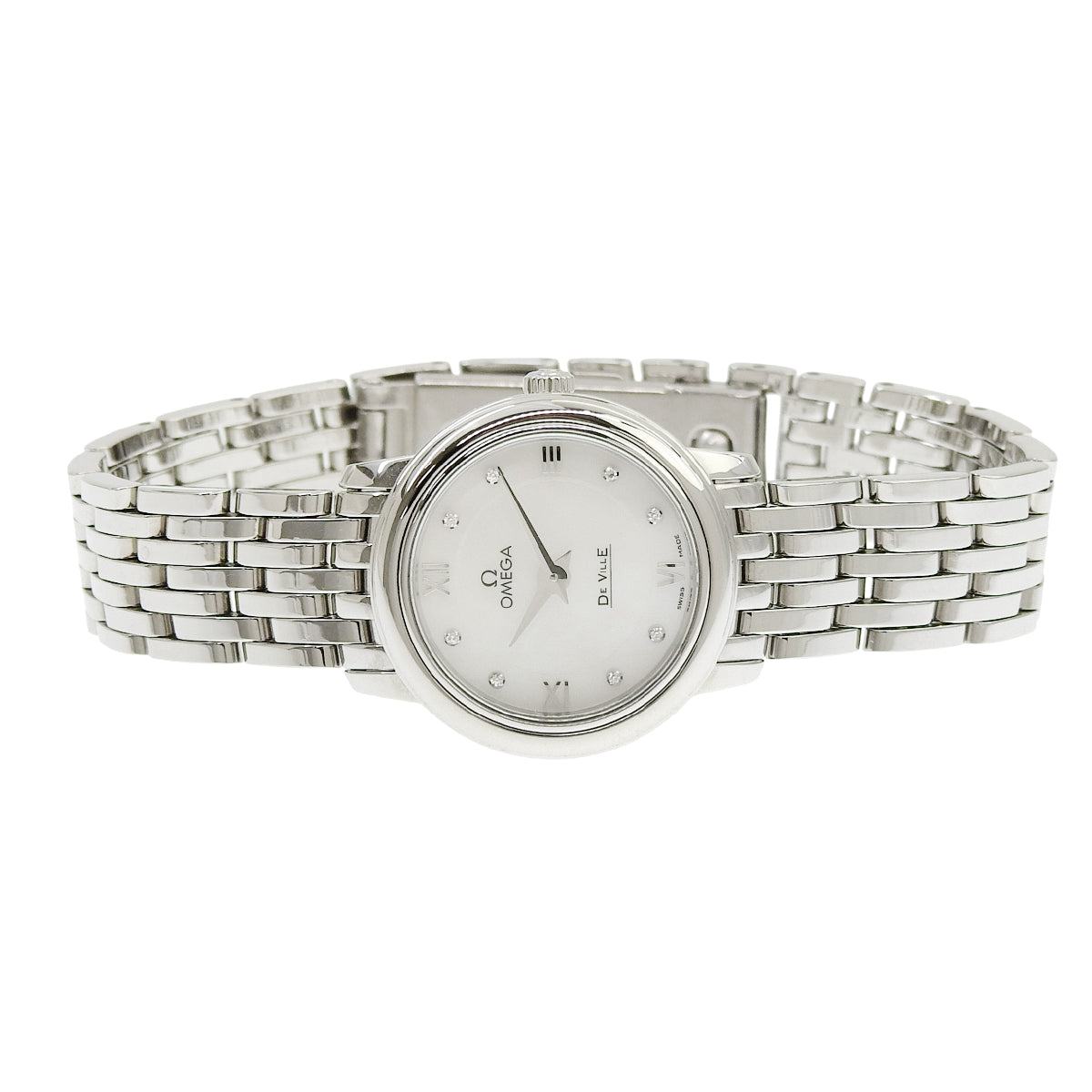 デ・ヴィル プレステージ 424.10.24.60.55.001 SS シェル文字盤 ダイヤインデックス クオーツ レディース