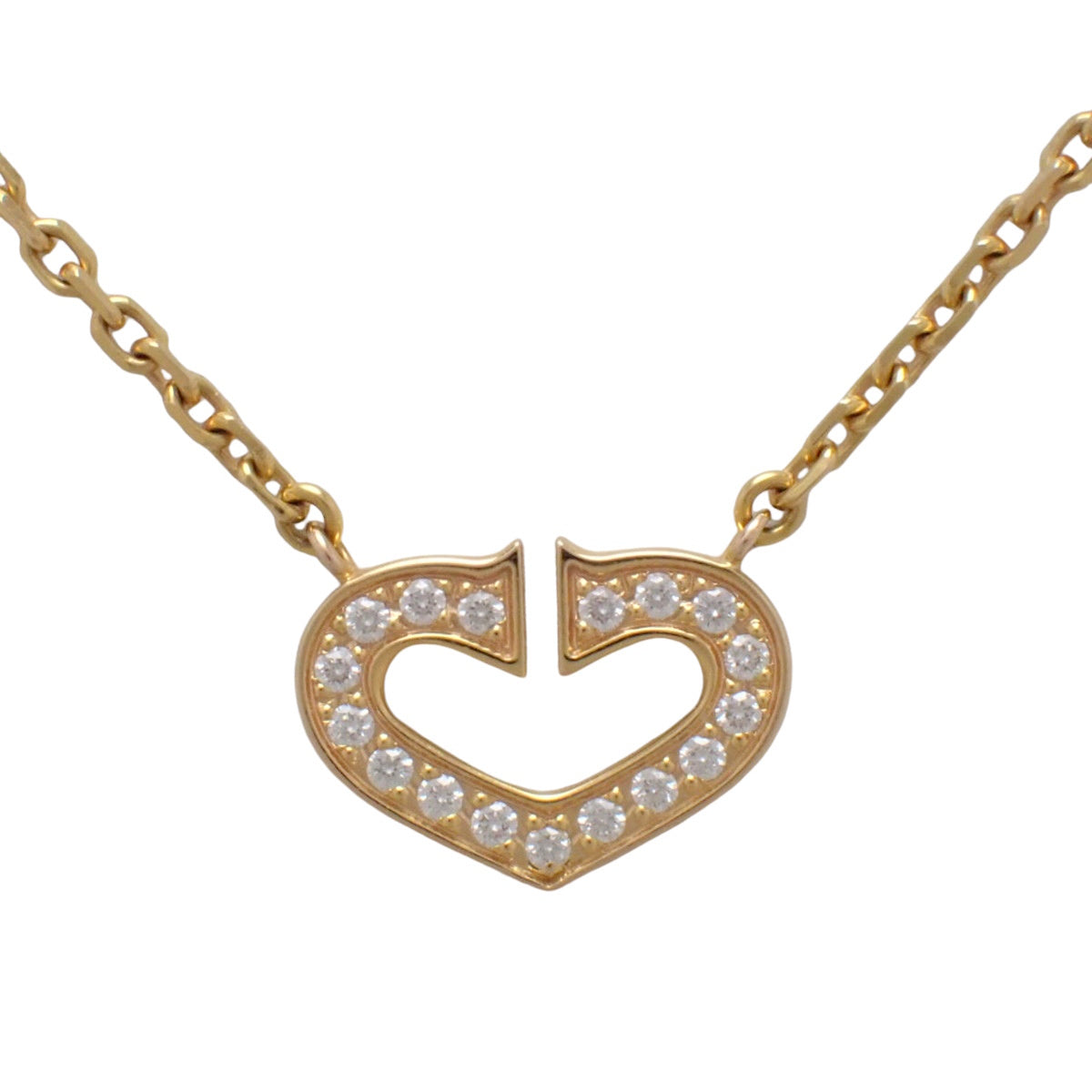 Cハート ネックレス ダイヤモンド イエローゴールド K18YG 5.3g